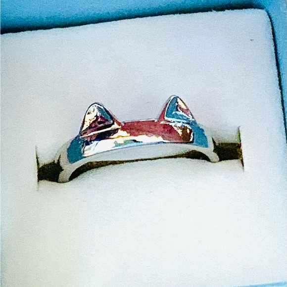 Silver kitty cat band ring - Picture 3 of 3